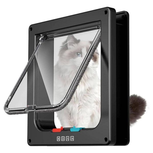 Unbranded Cat Door 7.8"x7.5"x2" 4 Modes Locking Black w/Insert Frame Heavy Duty