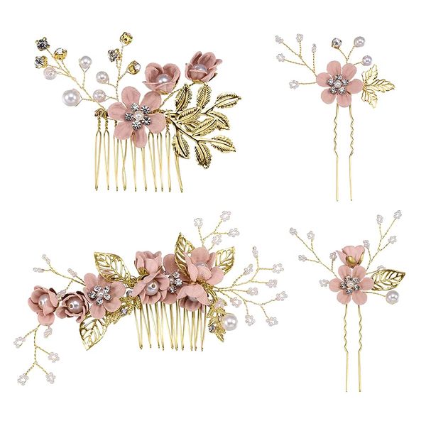 Wedding Hairpins,3 Pcs Bridal Hair Pins Wedding Flower Hair Clip Decorative Pearl Comb for Wedding Bridal Jewelry Bridal Hair Accessories Headpiece(Pink)