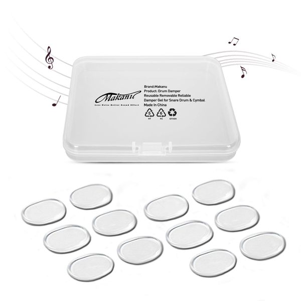 Drum Gel, 12 Pcs Clear Drum Dampener, Drum Damper Gel Pads, Non-toxic Soft Drum Sound Dampening, Tone Control for Your Drum Head