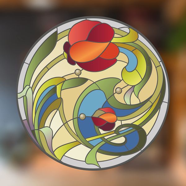 Small Tulips Flower Stained Glass Window Stickers - Beautiful Decorative Stained Glass Suncatcher Window Stickers for Glass