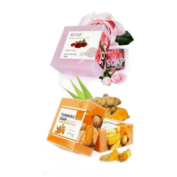 Turmeric Lemon Deep Cleansing Soap + Rose Moisturizing Soap Set Natural Ing