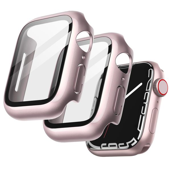 JETech Case with Screen Protector for Apple Watch Series 9 8 7 41mm, Overall Protective Cover, Built-in Tempered Glass Film High Sensitivity, 2 Pack (Pink)