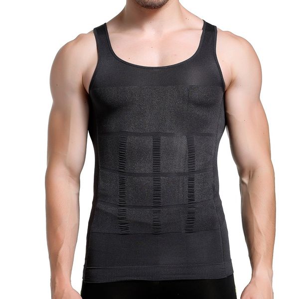 GKVK Mens Slimming Body Shaper Vest Shirt Abs Abdomen Slim,S(chest size76cm-81cm/30inches-32inches),Gray