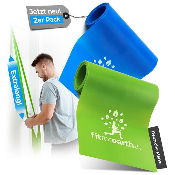 fitforearth Fitnessbänder Set - 2 Bänder je 250cm [aus naturfreundlichem Latex] Resistance Bands für Yoga & Fitness - Gymnastikband zum Dehnen - terrabänder terraband + gymnastikband fitnessband