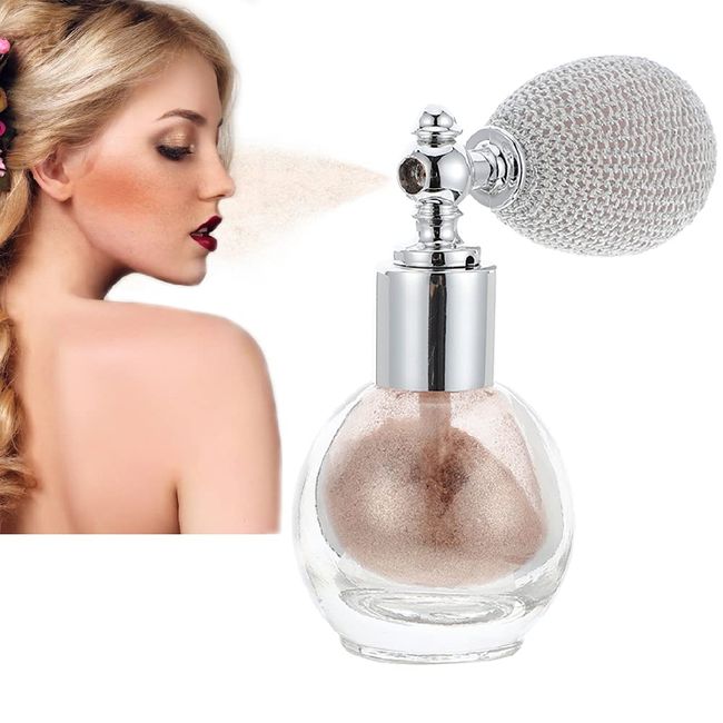 Glitter Highlighter Powder Spray, Brighten Women Contour Makeup Flash Powder Natural Shiny Powder Body Dust Glitter Glass Squeeze Airbag Shimmer Cosmetic (Bronze)