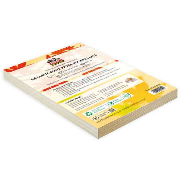 50 Sheets A4 White Matte Sticker Paper, A4 Label 1 Per Sheet, Self Adhesive, Suitable for Inkjet & Laser Printing, Sticky Back, Customisable Universal Labels, Address Labels, Printer Label [Quickdry]