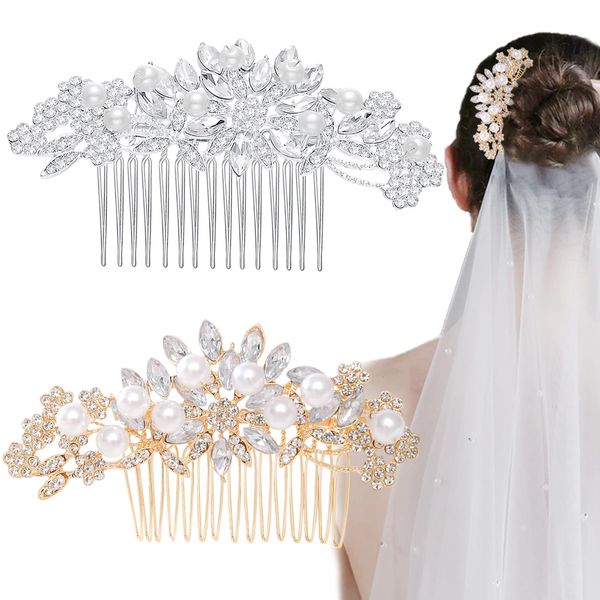 2 PCS Bride Wedding Hair Combs Rhinestone Headpieces Clip Crystal Bridal Hair Accessories for Wedding Brides and Bridesmaids (Classic Style)