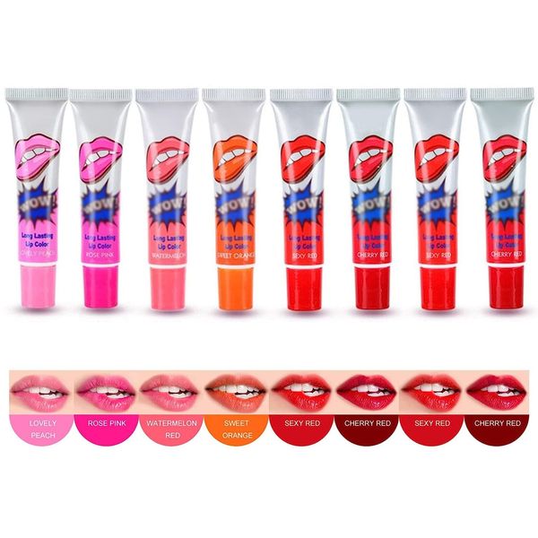 Rossetto Peel Off 8pcs Waterproof Long Lasting Lip Gloss Lip Stain Peel Off Peel Off Lipstick Tear Off Makeup Tattoo Lip Gloss Colori Impermeabili e Duraturi per i Gloss Specifici per Donne