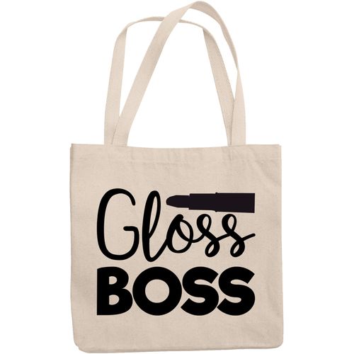 12oz Canvas Tote Bag - Gloss Boss, Title for Girls Who Love Lip Gloss - Beauty Themed Merch for Makeup Artist or Cosmetologist, Gift for Makeup Lovers & Beauticians