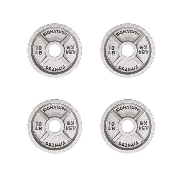 Signature Fitness Deep Dish 2-Inch Olympic Cast Iron Weight Plates with E-Coating Grey