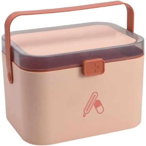 Unlnsiy First Aid Kit, Storage Case, Medicine Box, Small Items, First Aid Box, Home Use, Multi-functional, Scandinavian Style Storage Box (Pink, S: 8.4 x 6.2 x 5.8 inches (21.4 x 15.8 x 14.7 cm)