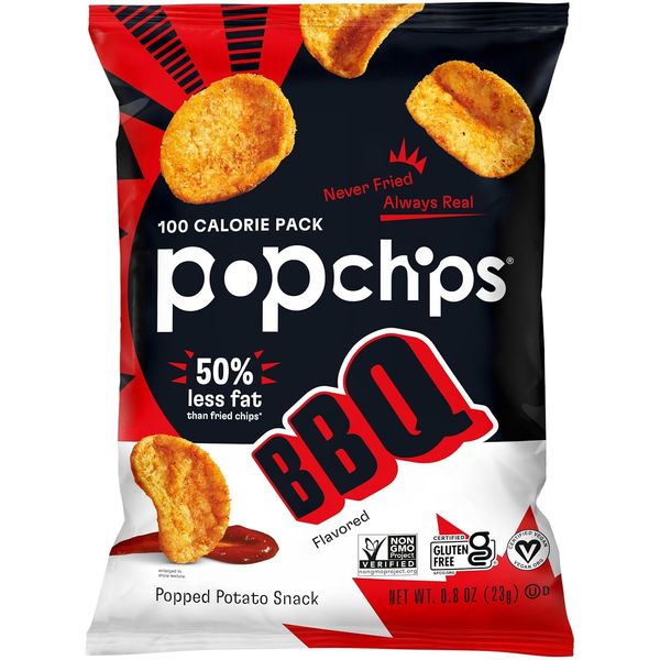 Popchips Potato Chips BBQ Potato Chips Single Serve 0.8 oz Bags Barbeque, 19.2 Ounce, (Pack of 24)