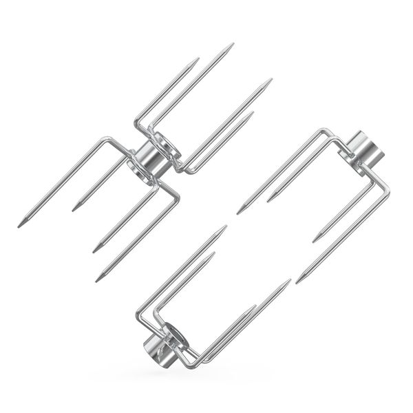 onlyfire Double Ended 8-Prong Rotisserie Fork + 4-Prong Meat Forks (2 Pieces), BBQ Grill Rotisserie Chicken Forks Kit, Fits 12 MM Hexagon & 10 MM and 8 MM Square Spit Rods