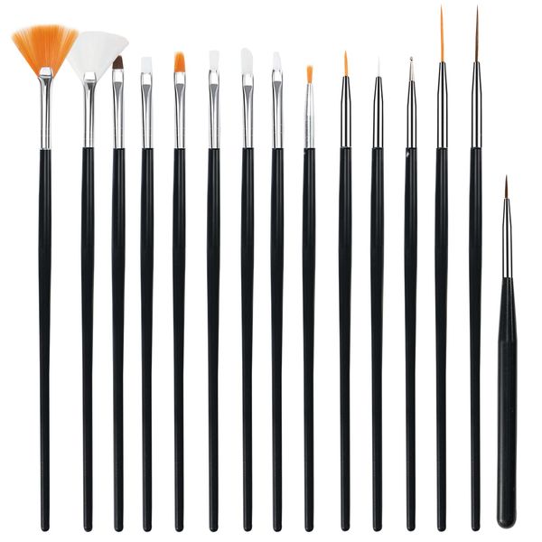 Cheerhom 15 Stück Nagel Pinsel Set, Nail Brush Nagellack Pinsel für Gelnägel UV-Gel Nageldesign Nail Art