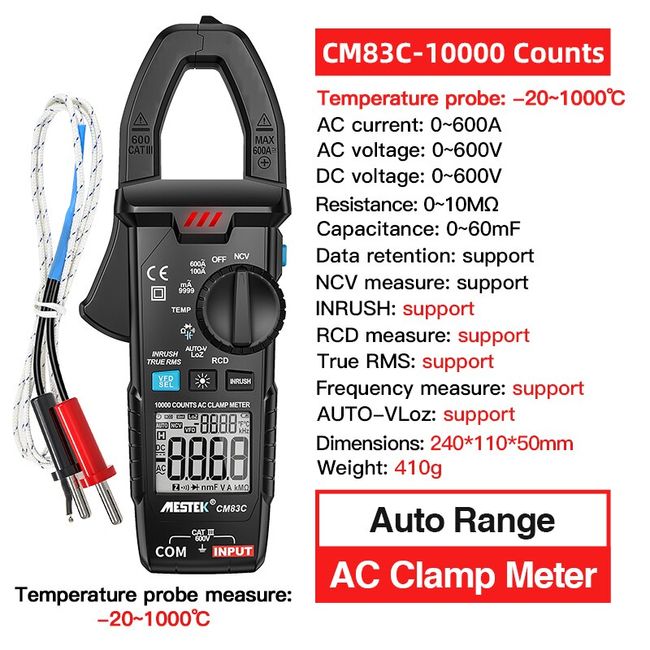 MESTEK Digital Clamp Meter AC DC Current Voltage Auto Range Current Meter  Tester Ammeter Multimeter Ture RMS Digit Meter Clamp