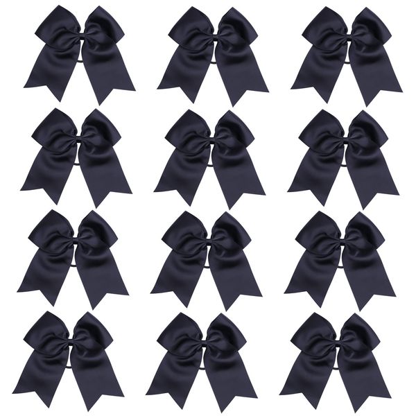 8 Inch Cheerleader Bows Ponytail Holder Cheerleading Bows Hair Tie(Black)