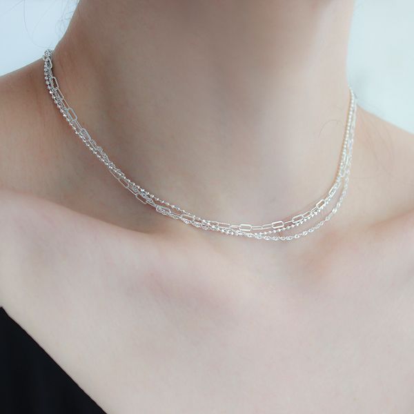 Three-line sparkly layered chain choker necklace thyroid necklace