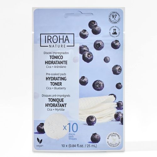 IROHA NATURE - Moisturising and Soothing Toner Pads with Cica and Blueberries | Soothing and Antioxidant | For All Skin Types, Especially Sensitive Skin | Pack of 10