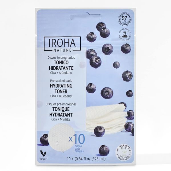 IROHA NATURE - Moisturising and Soothing Toner Pads with Cica and Blueberries | Soothing and Antioxidant | For All Skin Types, Especially Sensitive Skin | Pack of 10