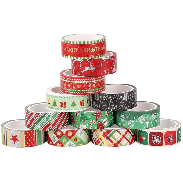 AIEX 12 Teiliges Weihnachten Washi Tape Set für Kinder DIY Basteln, Dickes Washi Tape Mit Gold Textur Design Geschenkpapier Klebeband Weihnachten Scrapbooking Planer Bürobedarf (1,5cm x 5m)