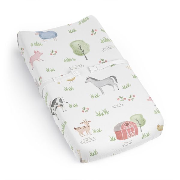 Sweet Jojo Designs Farm Animals Boy Girl Gender Neutral Unisex Baby Changing Pad Cover Sheet Infant Newborn Diaper Change Mat Cover Watercolor Farmhouse Barn Horse Cow Sheep Pig Goat Chickens Trees