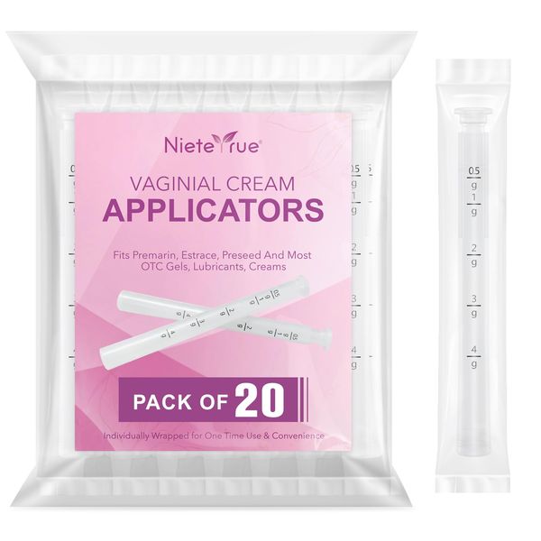 Nieteyrue Updated Disposable Vaginial Cream Applicators (20 Packs) Dosage Markings Hygienic Individually Wrapped Fit to Most Lub-ric-ants, Cream, or Gels, Feminine Care Vaginial Applicators
