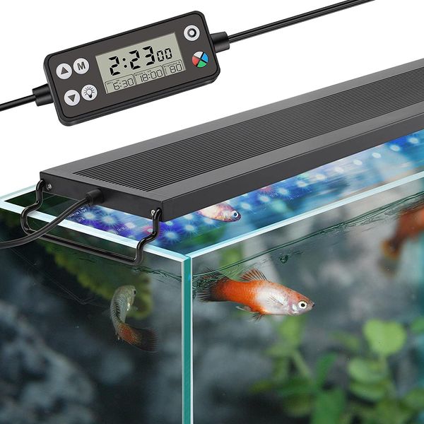 hygger Aquarium Light, LED Aquarium Light, 11.8 - 17.7 inches (30 - 45 cm), Newly Developed DIY Mode, Adjustable WRGB Ratio, LCD Display, 8 Colors, White, Red, Orange, Yellow, Blue, Indigo, Purple