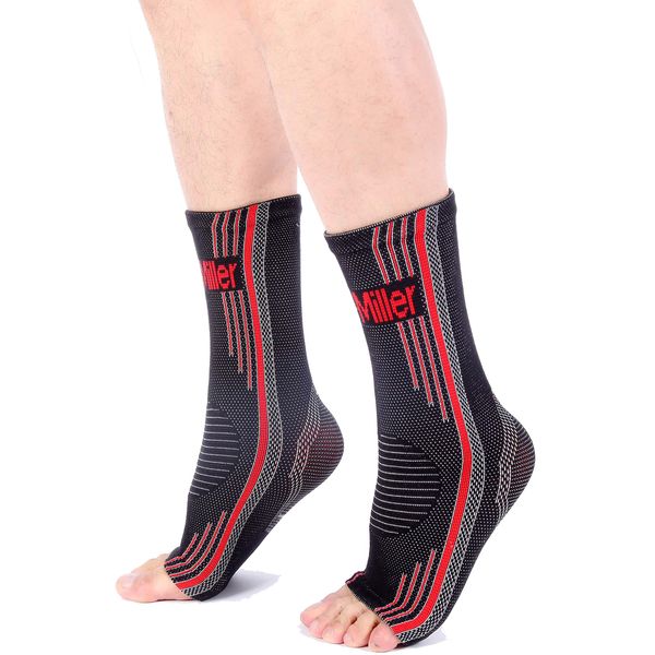 Doc Miller Ankle Compression Sleeve For Achilles Tendonitis & Plantar Fasciitis Relief, Recover Sports Injury and foot Joint Swelling - 1 Pair Small Red Color 20-30 mmHg Toeless Foot Compression Sleeve