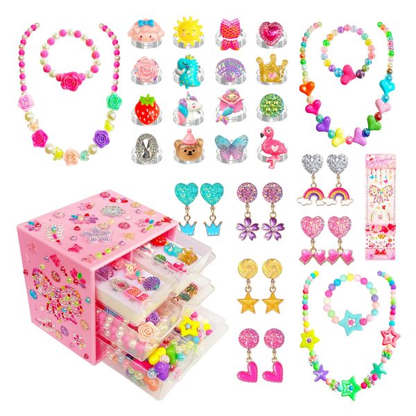 ELEMIRSA Little Girls Kids Jewelry Sets Girl Princess Jewelry Dress Up Accessories Toy Playset Set for Toddlers