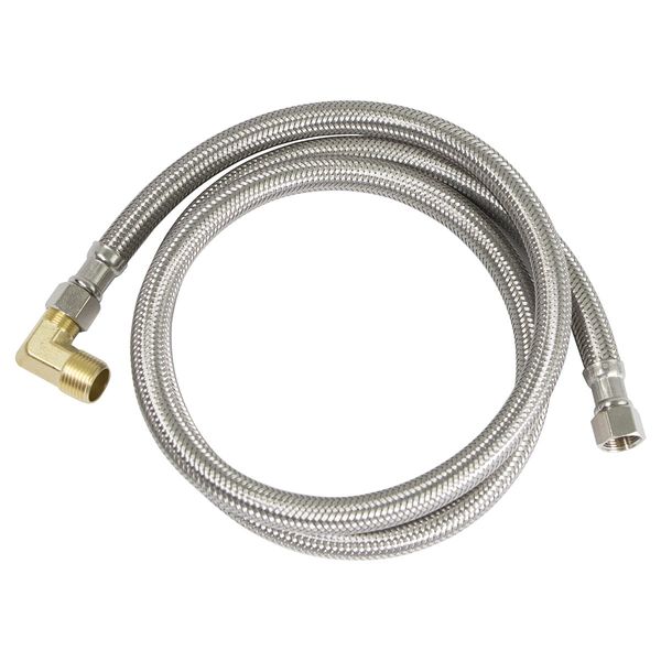 BRAIDED DISHWASHER CONNECTOR 3/8 COMP X 3/8 COMP W/BRASS ELBOW -84"