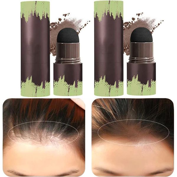 Hairline Powder Stick, 2PCS Hair Shadow Powder Root Touch Up Powder, Waterproof Hair Shading Sponge Pen Hair Filler Powder for Cover Gray Hair Root, Hair Touch-Up, Thin Hair(Dark Brown)