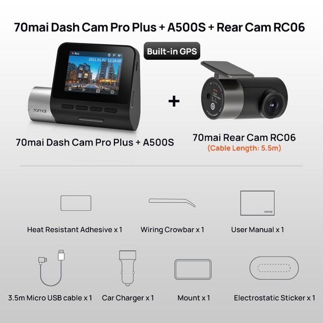 70mai Smart Dash Cam Pro, Dash Cam Recorder, High Resolution 1944p, Parking  Monitor, 2 LCD WDR Screen, Night Vision, G-Sensor, Loop Recording, Motion  Detection, App WiFi, Voice Control 