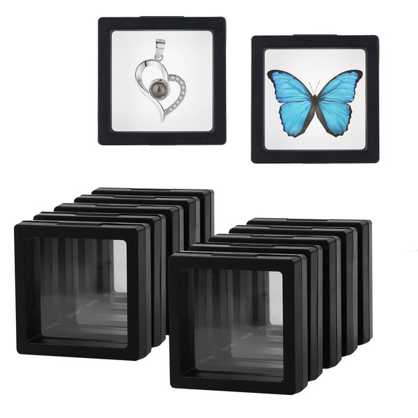 10Pcs 3D Floating Frame Display Holder, XIACIBDUS Transparent Jewelry Storage Box Double Sided Display Stands, Coin Display Case for Necklace Earring Ring Diamond Medallions 7×7 cm