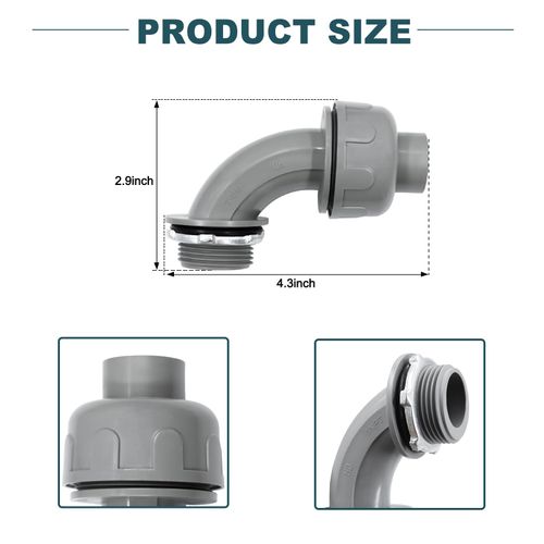 Wocloer 1 inch Liquid Tight Connector PVC Flexible Conduit Connector,90 Degree UL Listed Liquid Tight, Non-Metallic Electrical Conduit Fittings (6 Pack)