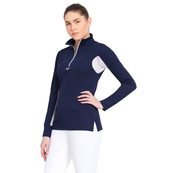 TuffRider Women's Ventilated Technical Long Sleeve Sport Shirt with Mesh, Navy, Large