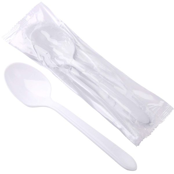 6" Spoons Plastic Disposable,White Plastic Spoons Individually Wrapped 100 pack for Party Supplies,Reusable Plastic Spoons for Outdoors, Home, Office Use(White)