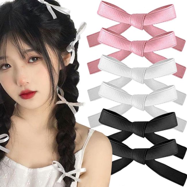 6 Stück Haarschleife Haarspangen,Rosa Haarschleifen Mädchen Haarklammer Weiß Bow Haarspange Klein Niedlich Schwarz Haarschleifen Haarklammern Solide Farbe Schleife Haare Hair Clip für Hair Accessories