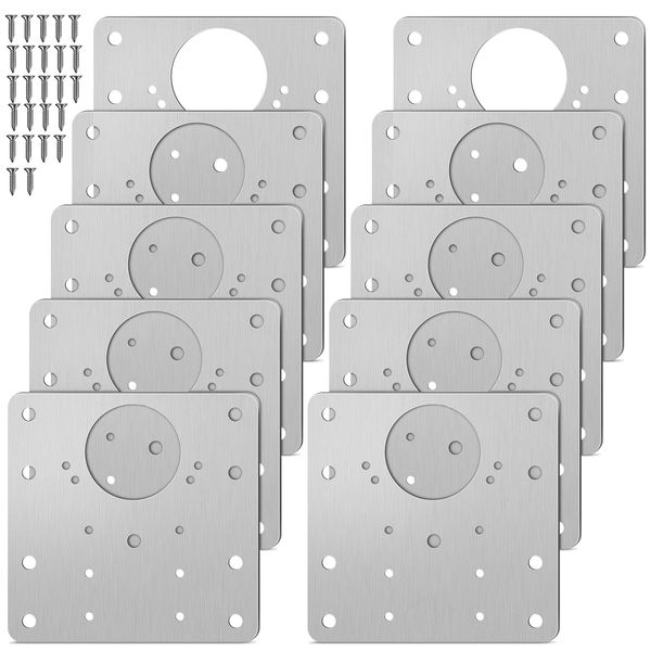 Honeueuen 10 Pack Hinges Repair Plate with Screws, Stainless Steel Hinge Repair Plate Kit, Kitchen Cabinet Cupboard Door Hinge Repair Brackets with Screws for Kitchen Furniture Wardrobe