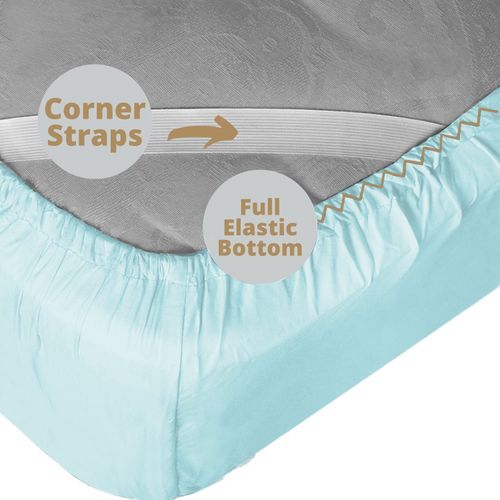 Clara Clark Stay Fitted Single Sheet, Fitted Sheet ONLY! Stay Fit on Mattress with Elastic Straps at Corners, Deep Pocket Fitted Sheet, Fits 18 to 24 Inch Mattress, Queen – Light Blue