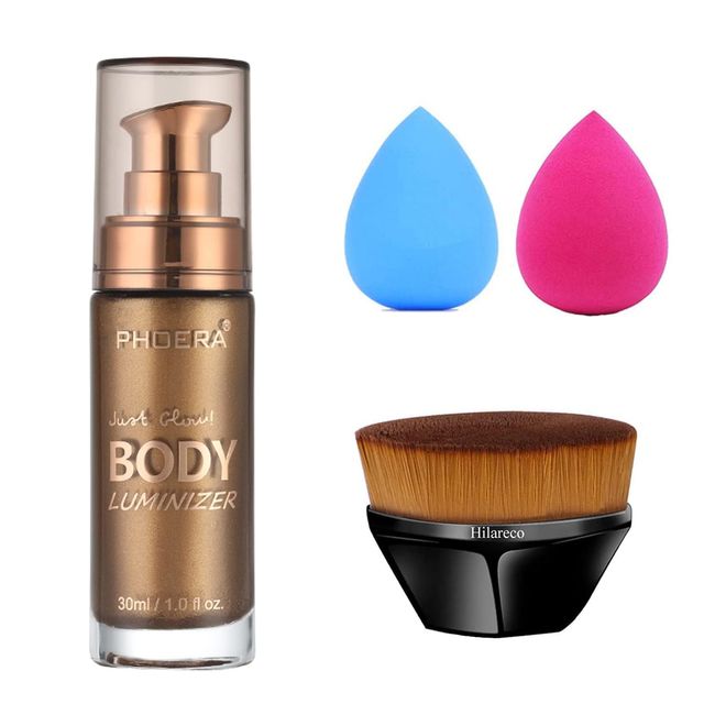 PHOERA Body Shimmer Luminizer, Waterproof Moisturizing and Glow For Face & Body, Radiance All In One Makeup, Face Body Glow Illuminator, Body Highlighter 1fl.oz. (103 Glistening Bronze)