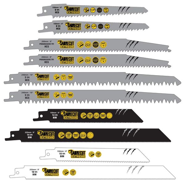 10 x SabreCut SCRSK10A Mixed S644D S922BF S922HF S1122HF S1122BF S1531L S2345X Fast Wood and Metal Cutting Reciprocating Sabre Saw Blades Compatible with Bosch Dewalt Makita and many others