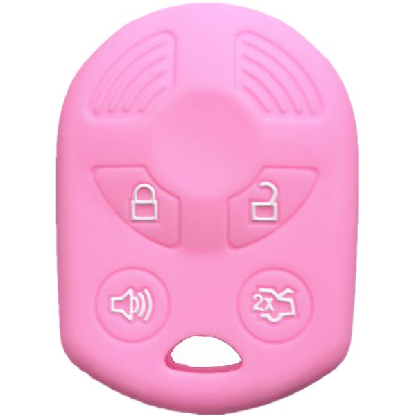 RUNZUIE Silicone Keyless Entry Remote Key Fob Cover Shell Compatible Fit for Ford Escape Explorer Mustang Transit Fusion Focus Lincoln Zephyr Mercury Grand Marquis Pink 4 Buttons