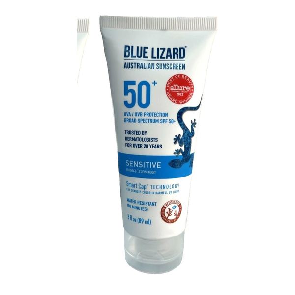 Blue Lizard SPF 50+ Sensitive Sunscreen 3 oz, Mineral UVA UVB Protection