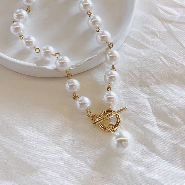 Gorgeous Gold Pearl Chain Toggle Choker Necklace