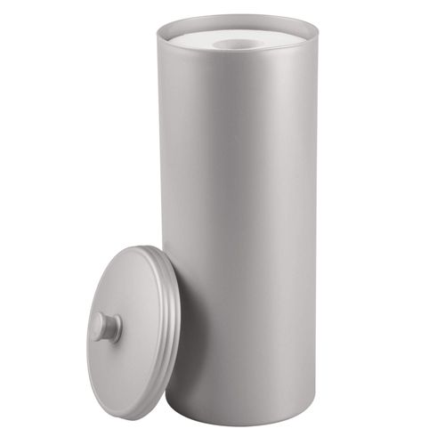 InterDesign Kent Plastic Toilet Paper Tissue Roll Reserve Canister, Free-Standing Organizer for Master, Guest, Kid's, Office Bathroom or Closet, 6.5" x 6.5" x 15.5", Silver