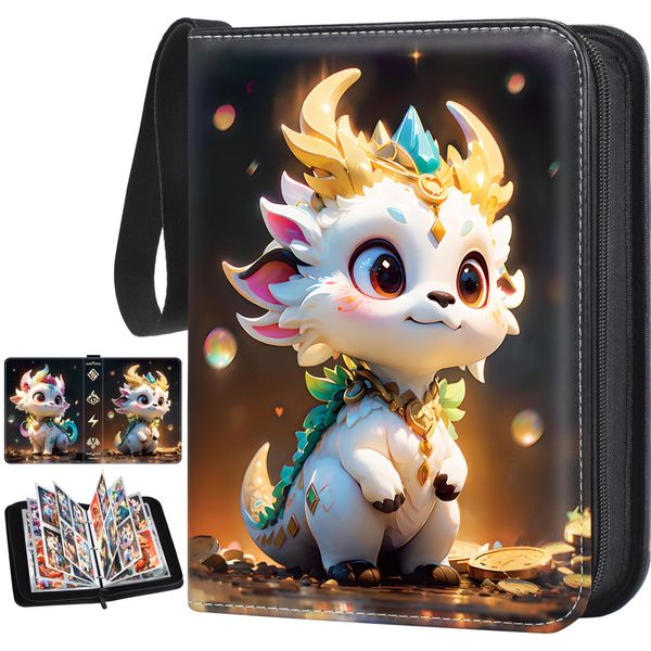 Tenmorn Card Binder For Pokemon Cards 4-pocket 400 Pockets Card Holder.With 50 Removable Sleeves.Trading Card Binder Album Book Case for TGC MTG Cards Collectors.Boys Girls Toys Gift(Black)