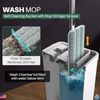 Mop and Bucket Set with Wringer, Flat Mop for Floor Cleaning, 4 Microfiber Pads