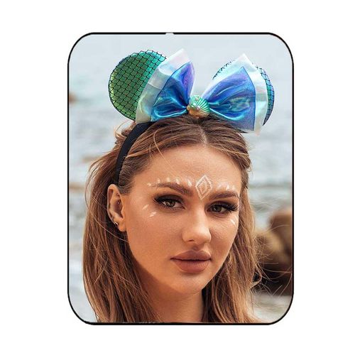 Yean Mouse Ears Headband Blue Bow Hair Band Shell Princess Costume Hair Hoop for Women and Girls