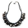 Avalaya Black Simulated Pearl & Shell Bead Cord Necklace (Silver Tone)