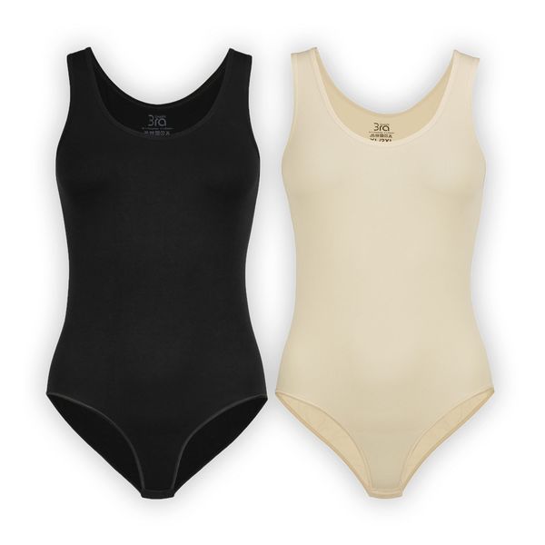 UnsichtBra 2er Set Body Damen Weiß | Komfortträger Damenbodys | Wohlfühl Unterwäsche Schwarz Beige (Schwarz, Beige, L-XL)